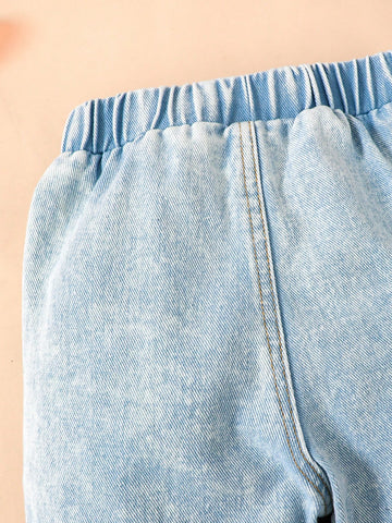 Girls Casual School Style Washed Denim Jeans Pants