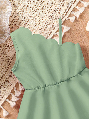 Girls Casual Simple Asymmetric Collar Sleeveless Fitted A-Line Solid Color Summer Vacation Dress