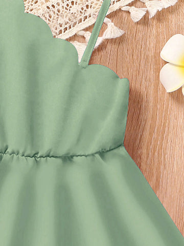 Girls Casual Simple Asymmetric Collar Sleeveless Fitted A-Line Solid Color Summer Vacation Dress