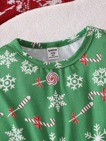 Girls Christmas Cartoon All Over Print Dress, Girls Holiday Party Princess Casual Long Sleeve Pullover Dress, Gift