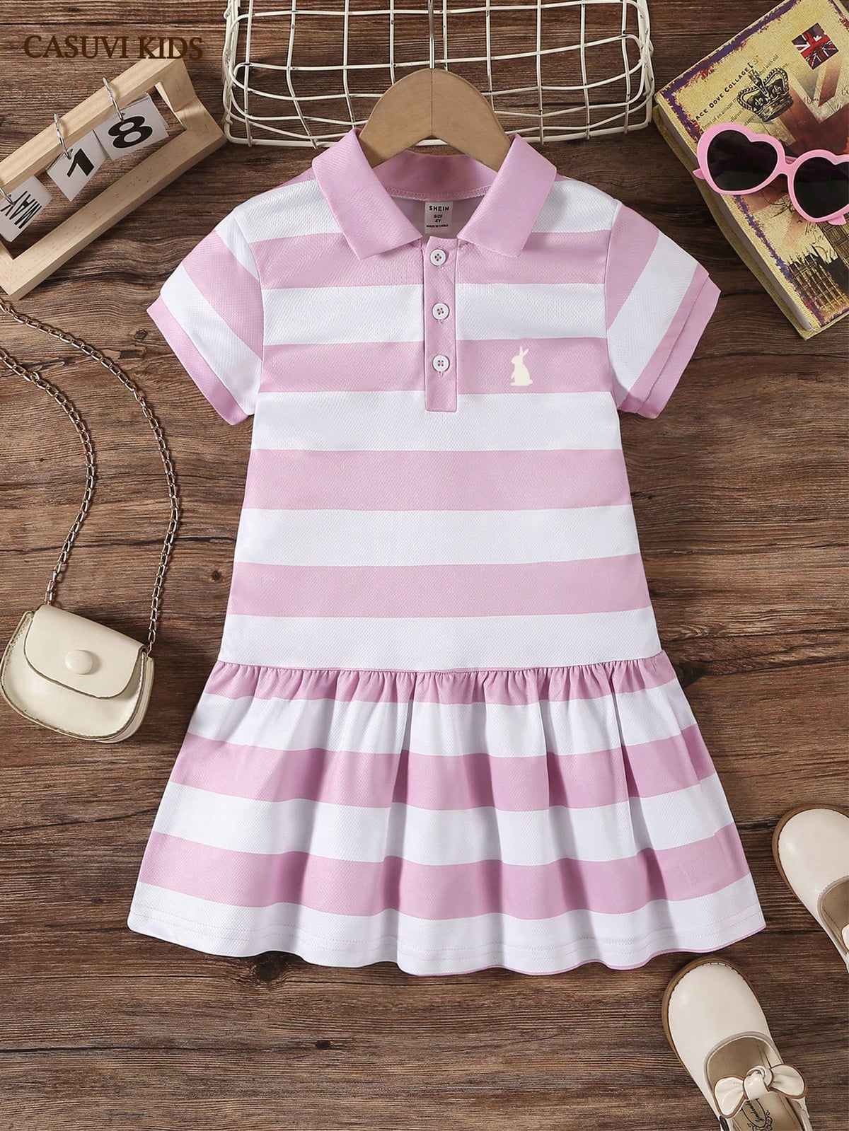 Girls' Collegiate POLO Dress, Fashionable Classic Stripe