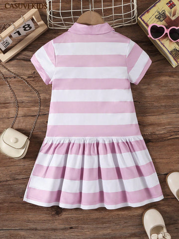 Girls' Collegiate POLO Dress, Fashionable Classic Stripe