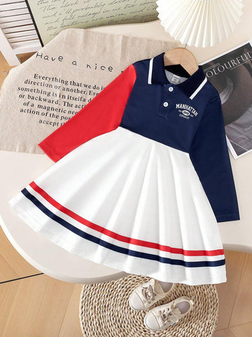 Girls' Color Block Letter Striped Patchwork Casual/Outdoor Simple Fashionable Comfortable Autumn/Winter Dress