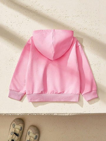 Girls Cute Hooded Letter Print Loose Sweatshirt, Fashionable Graphic Pullover For Streetwear, Casual, Outdoor