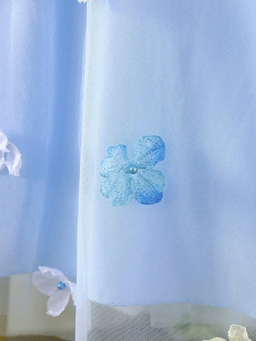 Girls Elegant 3D Floral, Bow-Knot Decor Loose Casual Princess Dress