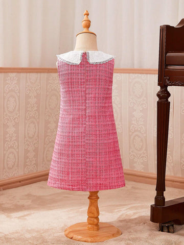 Girls' Elegant Sleeveless Thick Lace & Woolen A-Line Dress, Summer