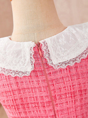 Girls' Elegant Sleeveless Thick Lace & Woolen A-Line Dress, Summer