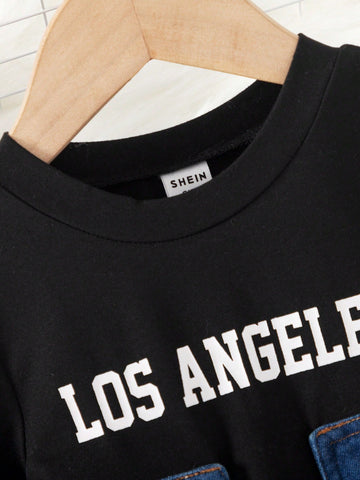 Girls Fashion Long Dress With T-Shirt Splice, Trendy Streetwear Style, Spring & Autumn