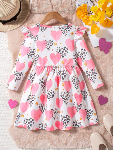 Girls Festive Turkey Animal Cartoon Print Round Neck Long Sleeve Waist Dress