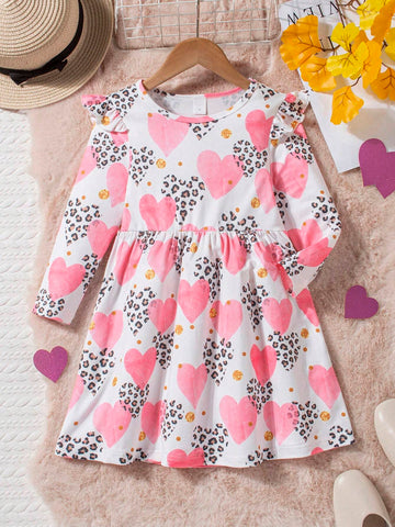 Girls Festive Turkey Animal Cartoon Print Round Neck Long Sleeve Waist Dress