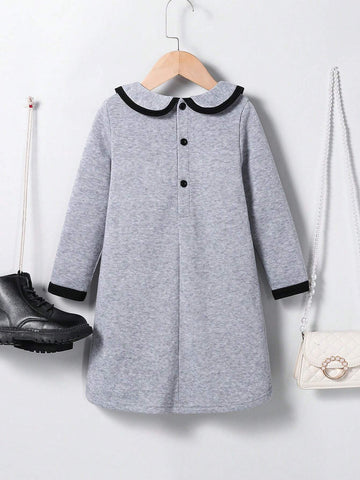 Girls' Gray Academy Style Double-Breasted Dress, Fashionable And Elegant, All-Match