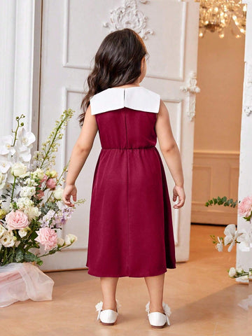 Girls Green Sleeveless Patchwork Dress Suitable For Casual Daily Wear, Outdoor Trips And Activities In Spring And Summer