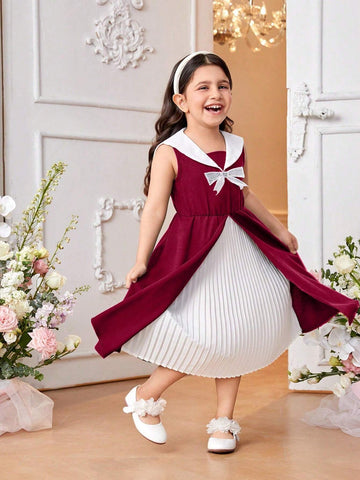 Girls Green Sleeveless Patchwork Dress Suitable For Casual Daily Wear, Outdoor Trips And Activities In Spring And Summer
