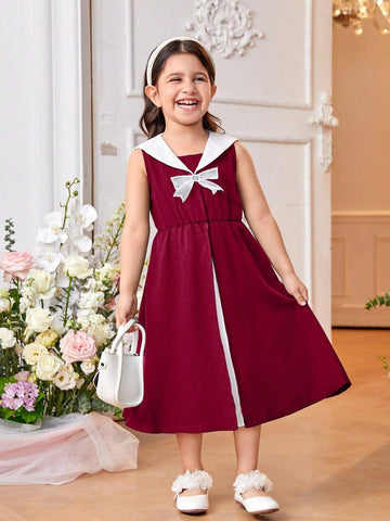 Girls Green Sleeveless Patchwork Dress Suitable For Casual Daily Wear, Outdoor Trips And Activities In Spring And Summer