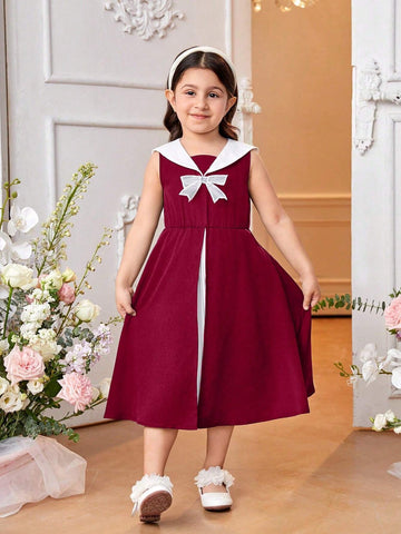 Girls Green Sleeveless Patchwork Dress Suitable For Casual Daily Wear, Outdoor Trips And Activities In Spring And Summer