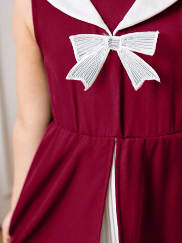 Girls Green Sleeveless Patchwork Dress Suitable For Casual Daily Wear, Outdoor Trips And Activities In Spring And Summer