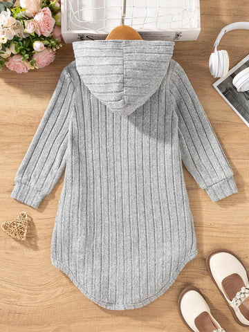 Girls (Little Young Girl) Long Sleeve Cat Print Simple Hooded Casual Dress