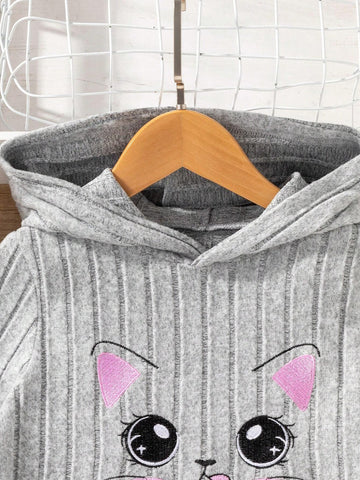 Girls (Little Young Girl) Long Sleeve Cat Print Simple Hooded Casual Dress