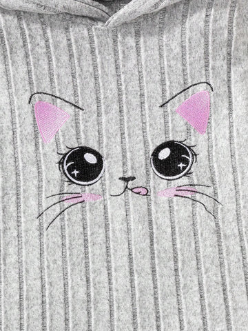 Girls (Little Young Girl) Long Sleeve Cat Print Simple Hooded Casual Dress