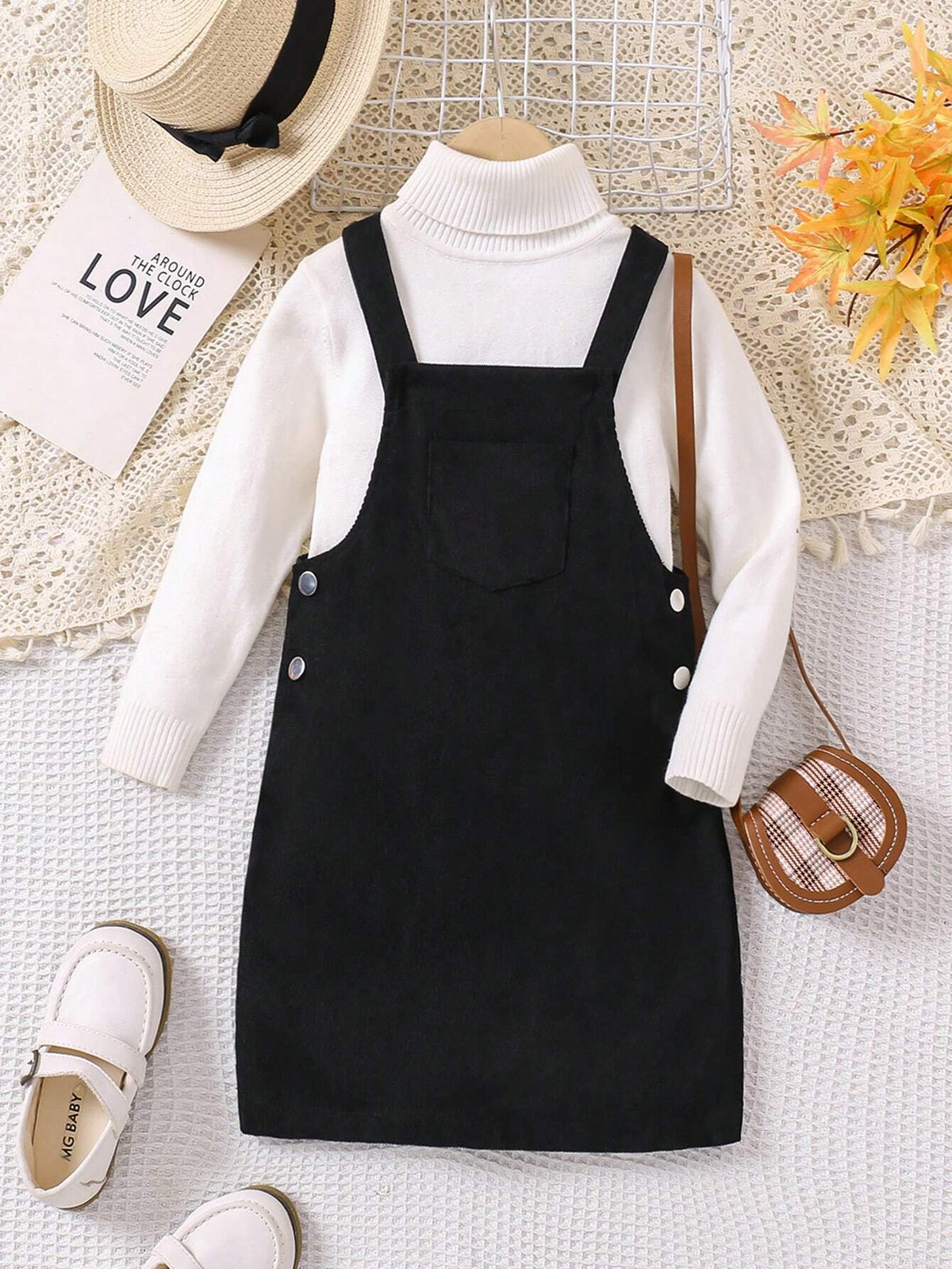 Girls' Minimalist Versatile Strap Dress, Suitable For Autumn And Winter
