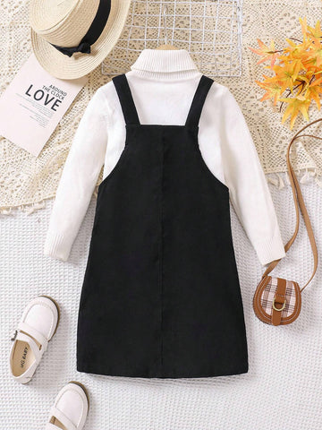 Girls' Minimalist Versatile Strap Dress, Suitable For Autumn And Winter