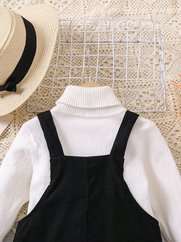 Girls' Minimalist Versatile Strap Dress, Suitable For Autumn And Winter