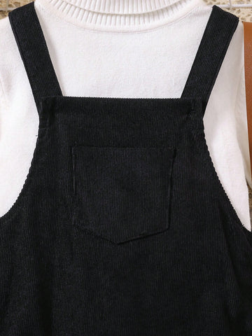 Girls' Minimalist Versatile Strap Dress, Suitable For Autumn And Winter