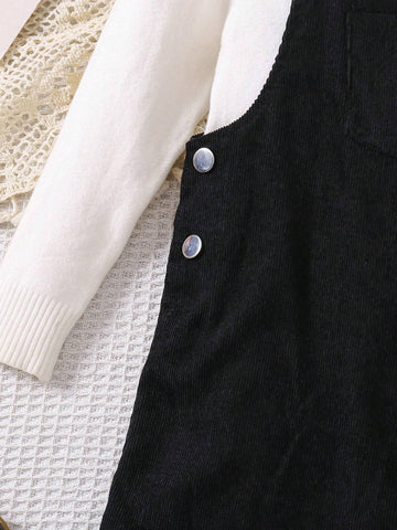 Girls' Minimalist Versatile Strap Dress, Suitable For Autumn And Winter