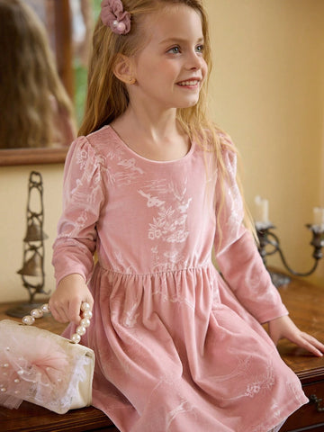 Girls Pink Embossed Bowknot Backless Dress