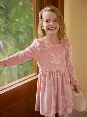 Girls Pink Embossed Bowknot Backless Dress