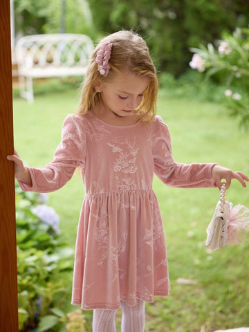 Girls Pink Embossed Bowknot Backless Dress