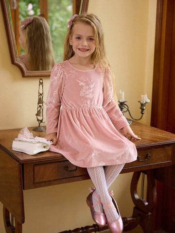 Girls Pink Embossed Bowknot Backless Dress