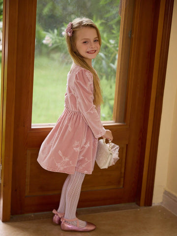 Girls Pink Embossed Bowknot Backless Dress