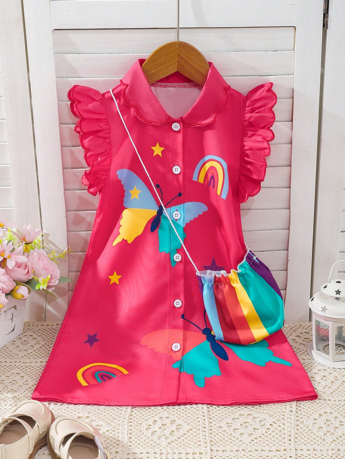 Girls Pleated Camisole Solid Color Casual Beach Vacation Dress Set, Suitable For Daily Wear