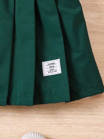 Girls' Pleated Mini Skirt, Casual All-Match American College Style Letter Print, Navy Blue, Suitable For Summer, Autumn