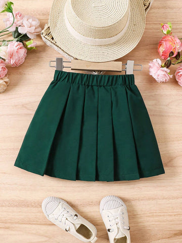 Girls' Pleated Mini Skirt, Casual All-Match American College Style Letter Print, Navy Blue, Suitable For Summer, Autumn