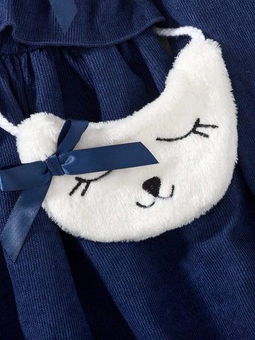 Girls Rabbit Embroidered Bow Decor Dress, Fashion Comfortable Warm Cute Sweet Outfit For Autumn/Winter
