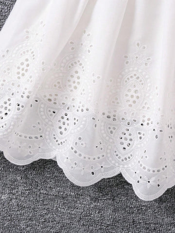 Girls' Ruffle Edged Crochet Trimmed Cut-Out Embroidered Dress