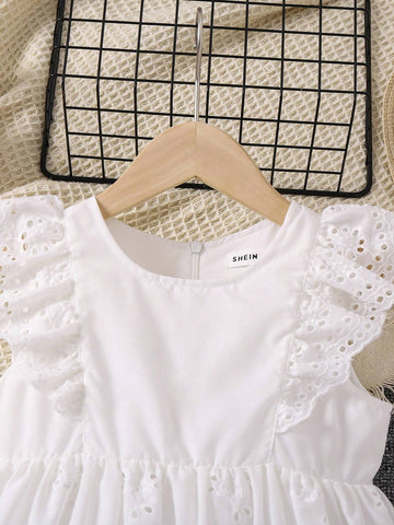 Girls' Ruffle Edged Crochet Trimmed Cut-Out Embroidered Dress