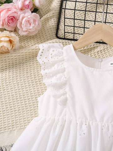 Girls' Ruffle Edged Crochet Trimmed Cut-Out Embroidered Dress