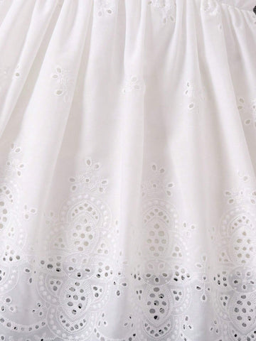 Girls' Ruffle Edged Crochet Trimmed Cut-Out Embroidered Dress