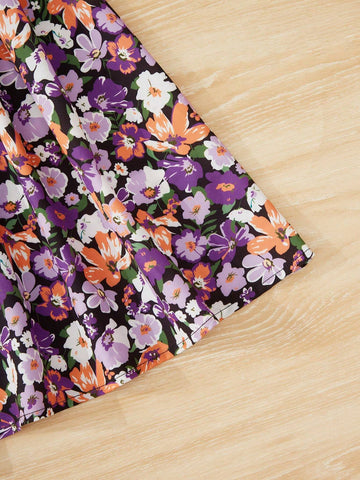 Girls' (Small) Floral Puff Sleeve Dress With Square Collar, Mommy And Me Matching Outfits (2 Pieces Are Sold Separately)