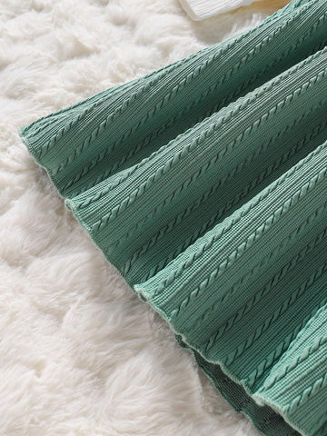 Girls Spring/Autumn V-Neck Knitted Jacquard Embroidered Letter Casual Long Sleeve Dress, Elegant School/Outing Style