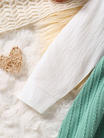 Girls Spring/Autumn V-Neck Knitted Jacquard Embroidered Letter Casual Long Sleeve Dress, Elegant School/Outing Style