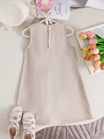 Girls' Summer Sleeveless Dress With Big Bow, Apricot Color, Elegant & Chic, Sweet & Adorable Fashion Princess Dress