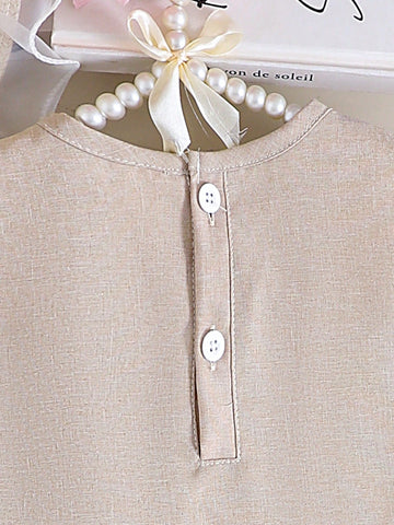 Girls' Summer Sleeveless Dress With Big Bow, Apricot Color, Elegant & Chic, Sweet & Adorable Fashion Princess Dress