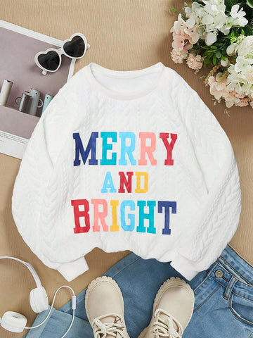 Girls Sweatshirt, New Autumn/Winter Crew Neck Pullover, Fashion Colorful Letter Print, Padded Trapezoid Fabric, Stylish & Comfortable