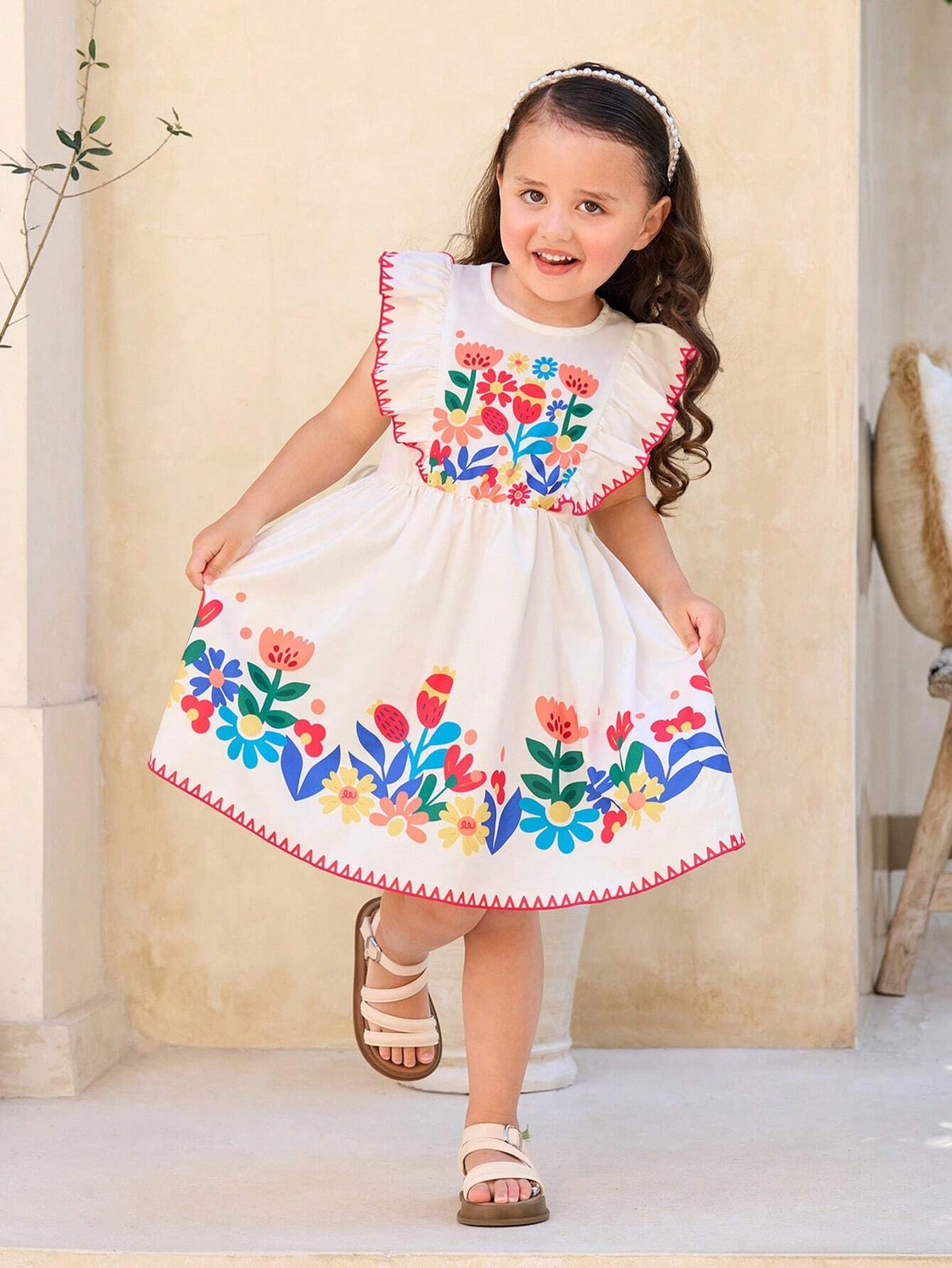 Girls' (Toddler) Colorful Floral Beach Vacation Dress