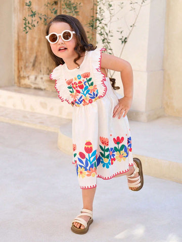 Girls' (Toddler) Colorful Floral Beach Vacation Dress