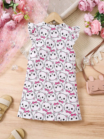 Girls Unicorn Print Casual Dress, Suitable For Spring, Summer, Fall, Versatile Design For Outings, School, Home, Parties, Fits Ages 4-7